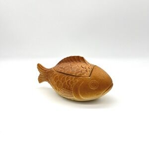Vintage Ceramic Fish Baking Dish Trinket Box Textured Brown Coastal Decor